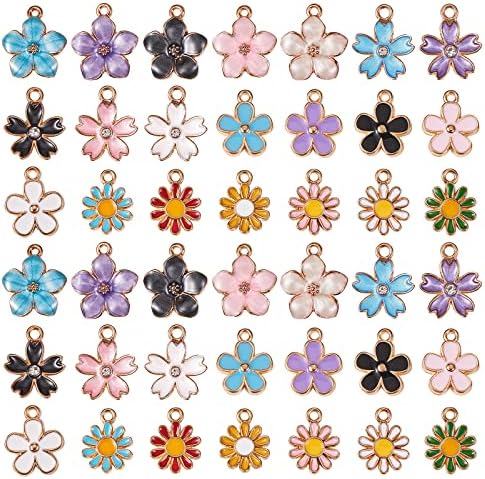 140 Charmes Bijoux Fleurs Printemps - 70 Styles Émail Plaqué Or - Collier, Bracelet DIY