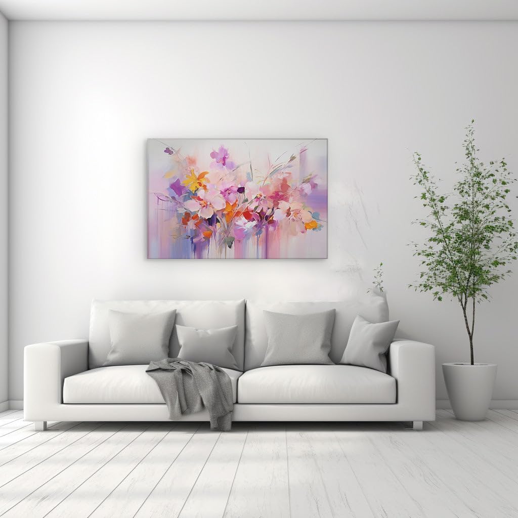 Canvas for Living room. Blossoming Vitality: A Kaleidoscope of Blooms in Pink's Embrace, 27 x 18 inch Canvas Wall Art - Contemporary Masterpieces - Zen Wall Decor - 69x46 cm (27x18 inch)