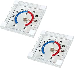 Lahkvor 2 Pezzi Termometro da Finestra Esterno, Termometro Trasparente Autoadesivo per Vetro, Resistente alle Intemperie, -50°C a +50°C (7,5 x 7,5 cm)