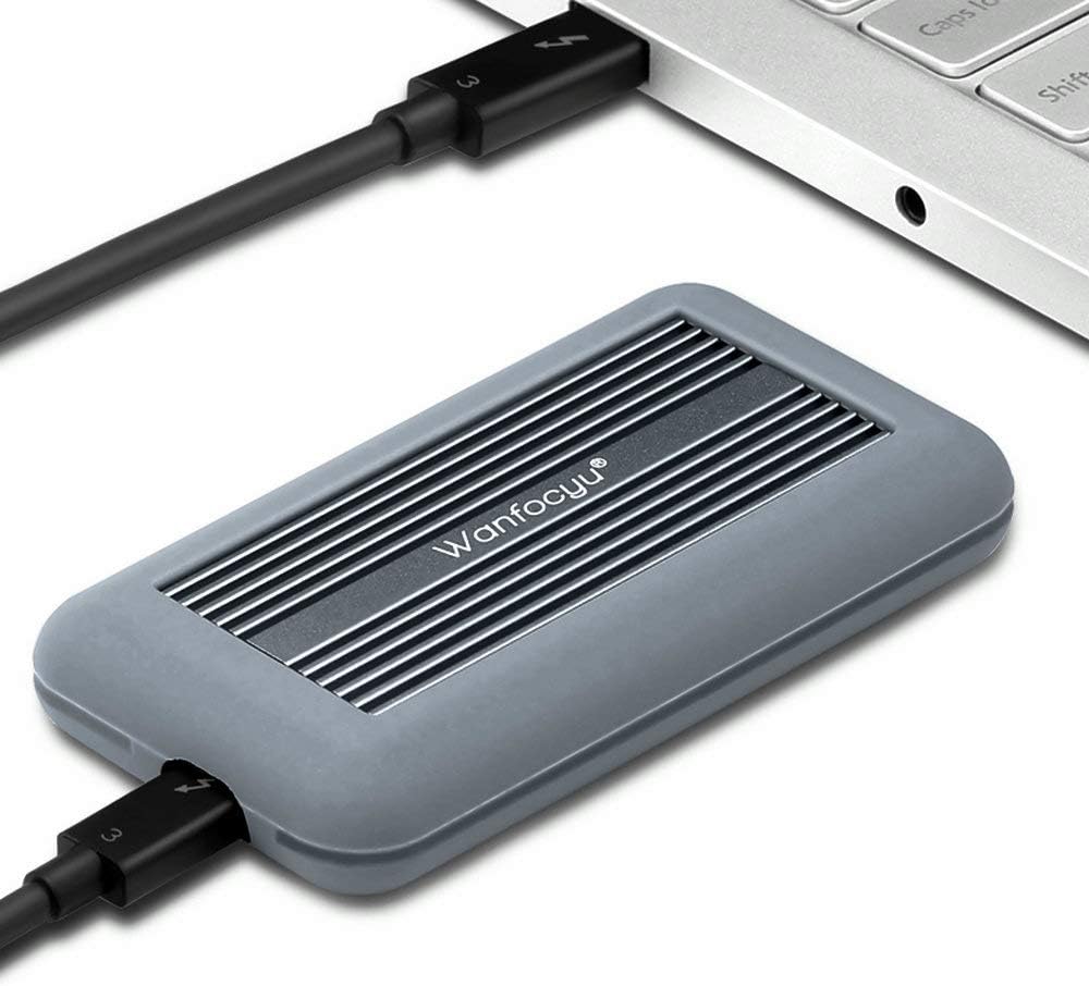 Thunderbolt 3 SSD Enclosure, Shockproof Aluminum External Case TB3 Adapter for M.2 NVMe Solid State Drive PCIe 3.0 x4 40Gbps with 100w Cable (SSD Not Included)