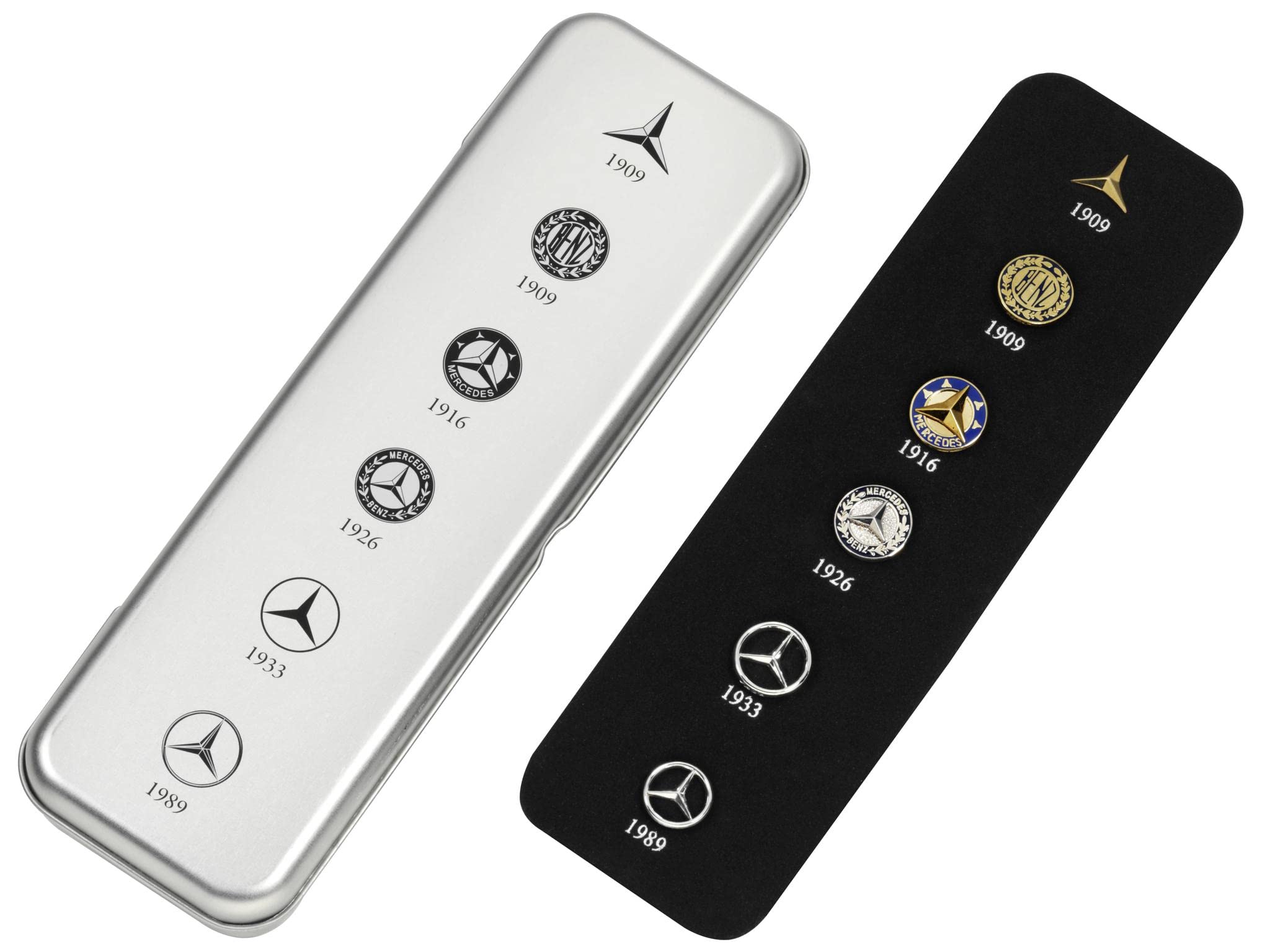 Mercedes-Benz, Pins, Estrellas históricas e icónicas de la marca, caja 6 unidades, Colección Clásica, color plata, edición para coleccionistas. Producto Oficial.
