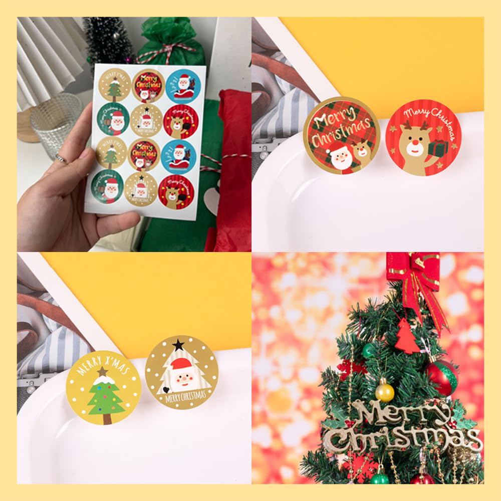 Pegatinas Redondas Transparentes Navideñas - Pack De 50 Hojas (450 Unidades), Diámetro 4 Cm, Diseño Con 9 Motivos Diferentes | Para Sobres, Regalos Y Decoración