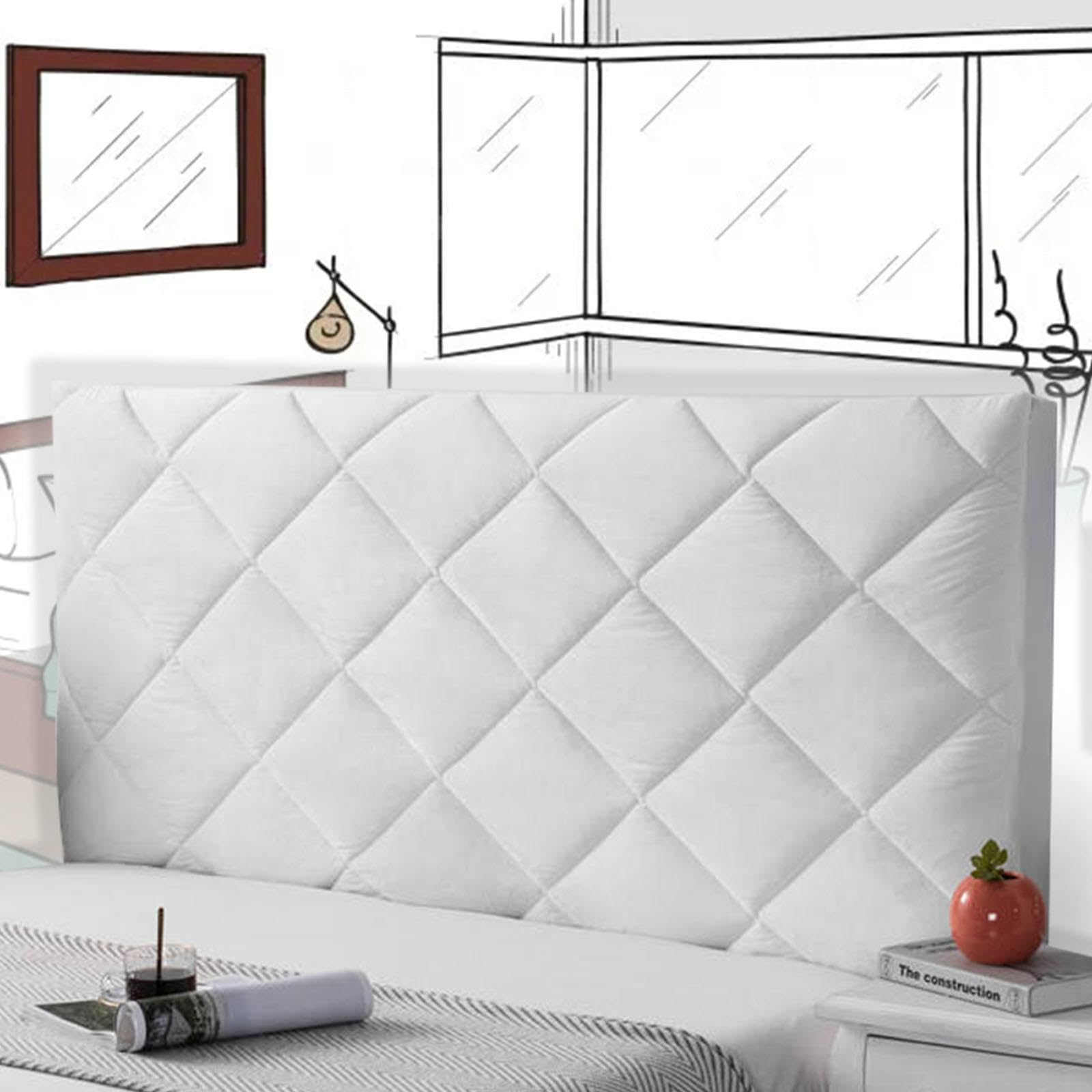 Padded Headboard Cover Single Bed Headboard Cover Double Divan Bed Expandable Cover Bedside Cover Slip Covers Multiple Custom Cover Bed Backrest,white-190cm