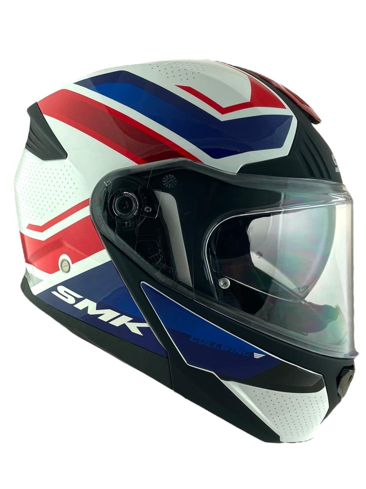 SMK Helmets Casco Modular GULLWING SUPERTOUR Blanco Azul y Rojo Homologación 22.06 con Doble Visor P/J (M 57/58)