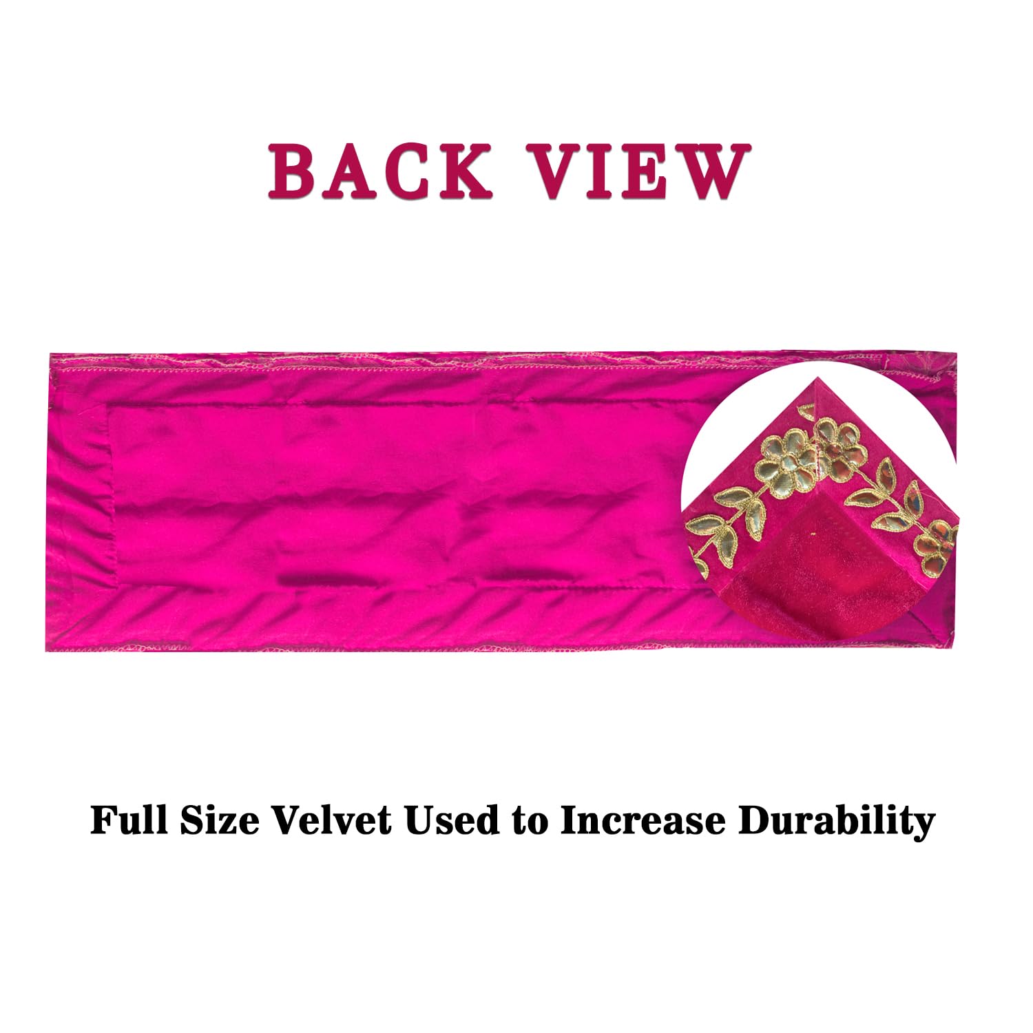 Dulhan Designer Pooja Cloth for Mandir |Pack of 2| Long Size Puja Aasan, 10x30 Inch, Pink Velvet Altar Cloth for Puja Table, Chowki, Puja Cloth for God Idol Sitting | Mandir Ka Kapda for Baithak Mat 4