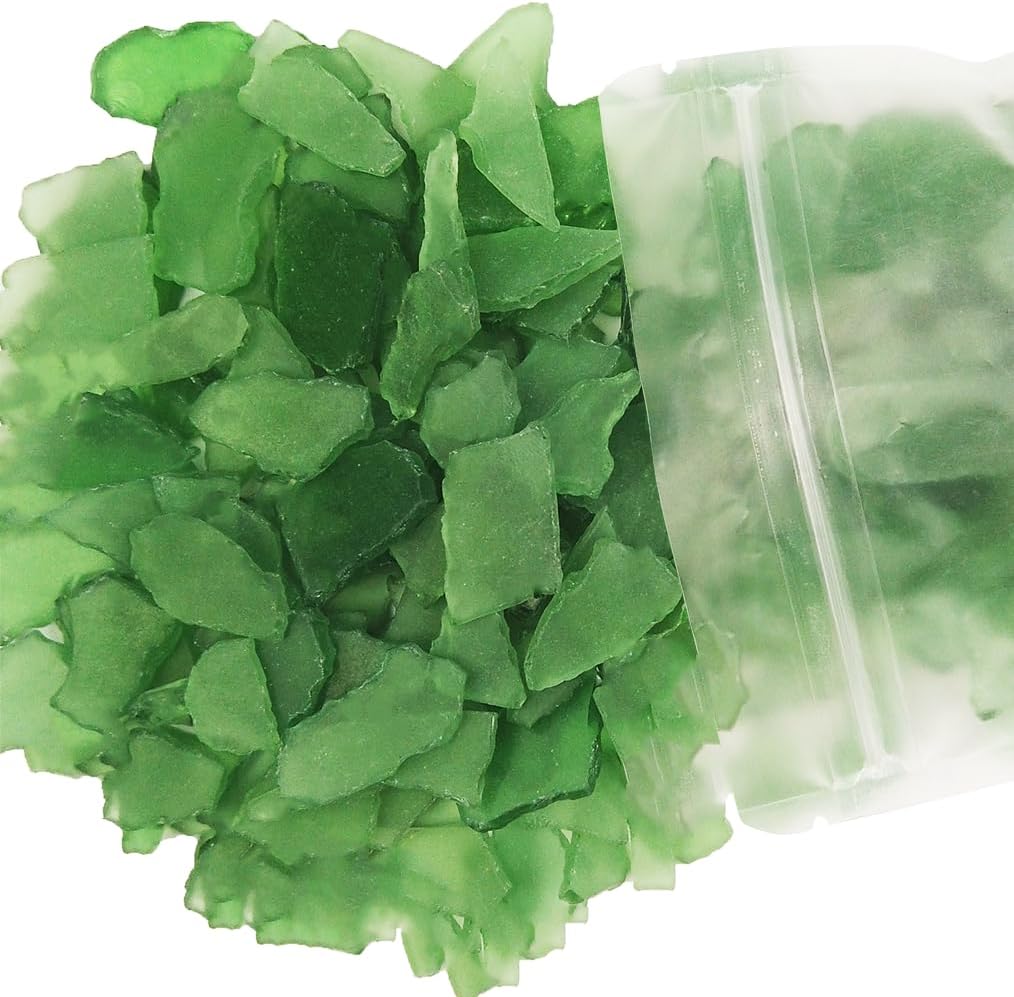 YINBEILIXU Sea Glass Pieces, Beach Seaglass, Aquarium Gravel, Broken Glass Pieces for Crafts, Aquarium Decor, Vase Fillers, Fairy Garden Wedding & Home Decoration,13oz/370g (Green)