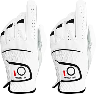 AXKAL Golf Gloves Men Left Hand Right Leather Premium Cabretta All Weather Grip Tour Pack of 2, Mens Golf Glove Right handed Left Golfer All Weather Comfortable Soft Sport Outdoor White