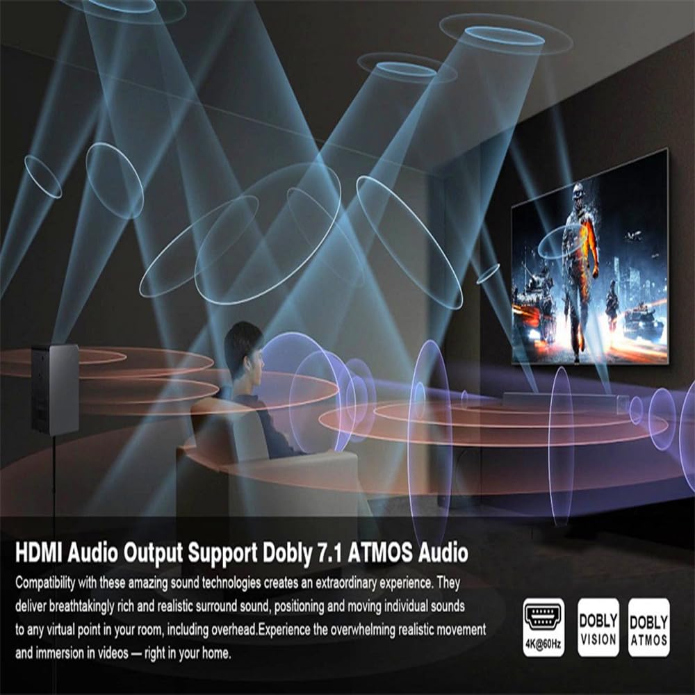 Extractor De Audio HDMI 2.1, Divisor De Extractor De Audio 4K 60 Hz, Óptico + Conector De Audio De 3,5 Mm + Coaxial + Audio HDMI De 7.1 Canales Compatible Con Función ARC Y EARC, Para Cine En Casa