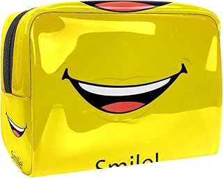 Bolsa de maquillaje portátil con cremallera, bolsa de aseo de viaje para mujeres, práctica bolsa de almacenamiento cosmético, color amarillo
