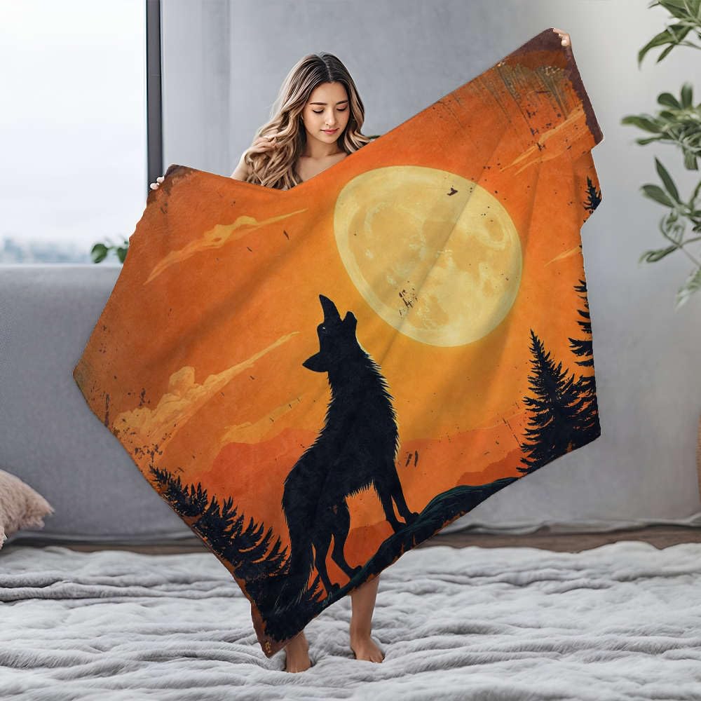 Couverture en flanelle loup hurlant pour lit 150x200 cm