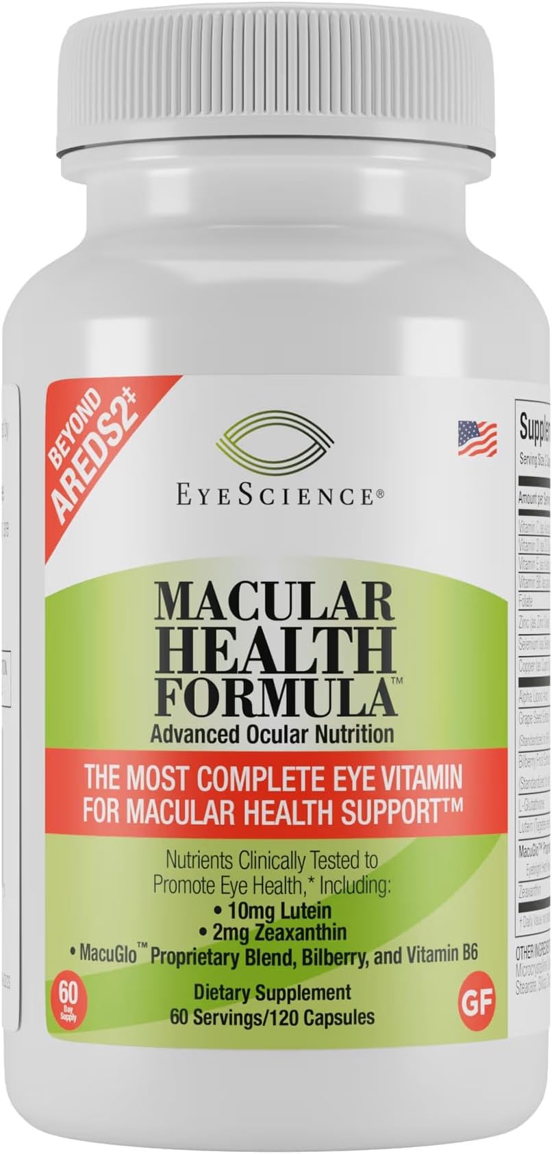 Macular Health Beyond AREDS2 Formula, Advanced Ocular Vitamin - Containing Lutein, Zeaxanthin, Bilberry, and Vitamins C, D, E, and B6 (60 Day Supply)