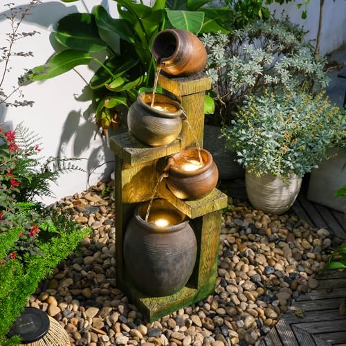 Image of 36.61 inch Outdoor Water Fountain 4-Tier Cascading Pot Waterfall