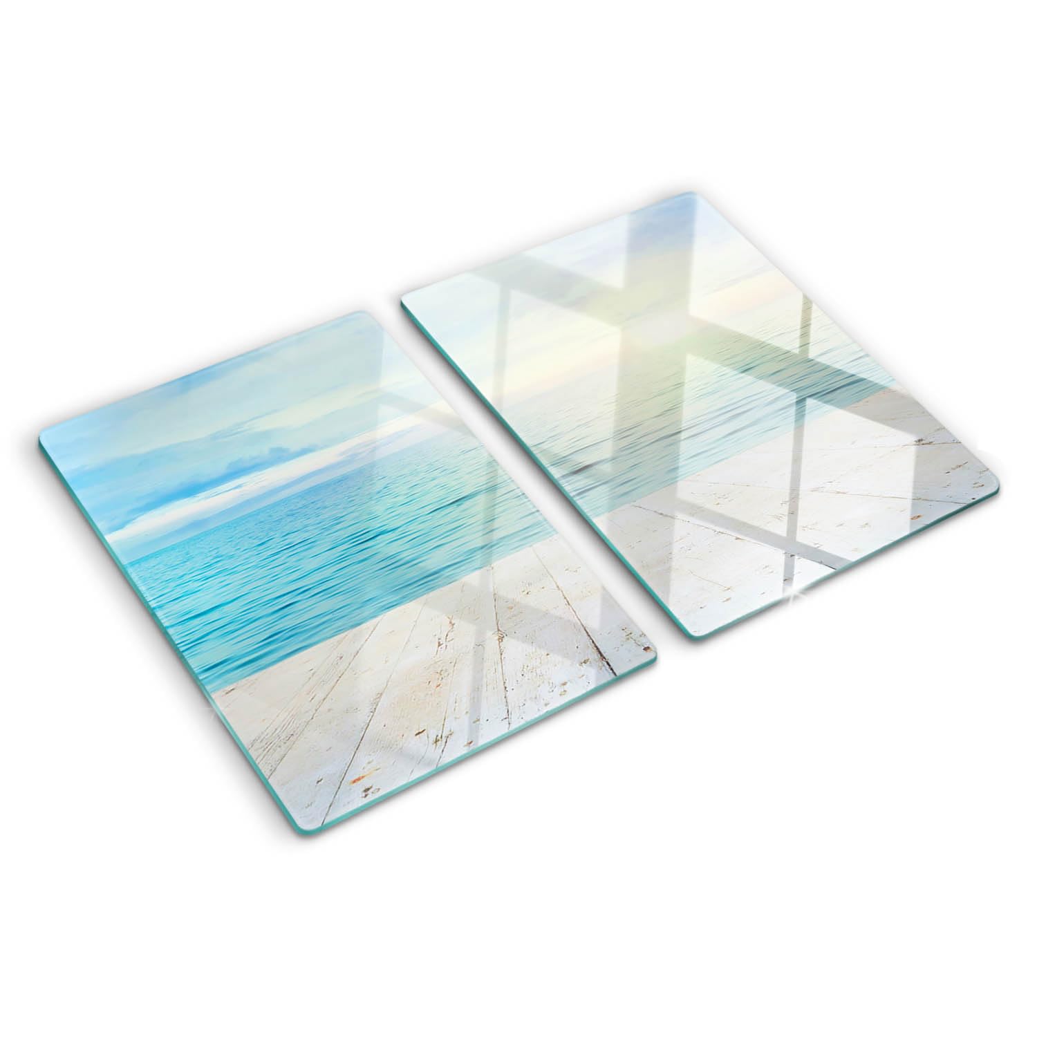 Planche à découper en verre poli résistant à la chaleur motif mer symétrique