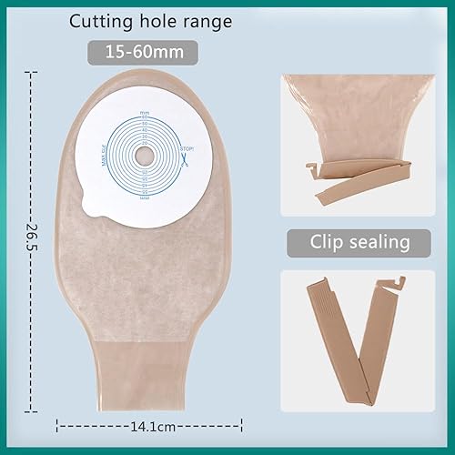Miniatura 6 de 30 bolsas de colostomía, bolsas de ostomía de una pieza, bolsas de ostomía drenables con cierre de abrazadera para cuidado del estoma de ileostomía,