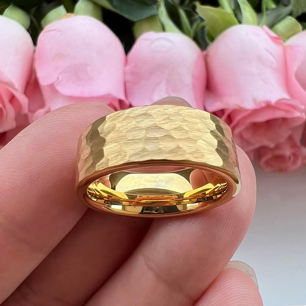 TUTISS 6mm 8mm Silver/Black/Gunmetal/Gold/Rose Gold Hammered Tungsten Rings for Men Women Couple Fashion Jewelry Engagement Wedding Bands Matte Finish Comfort Fit