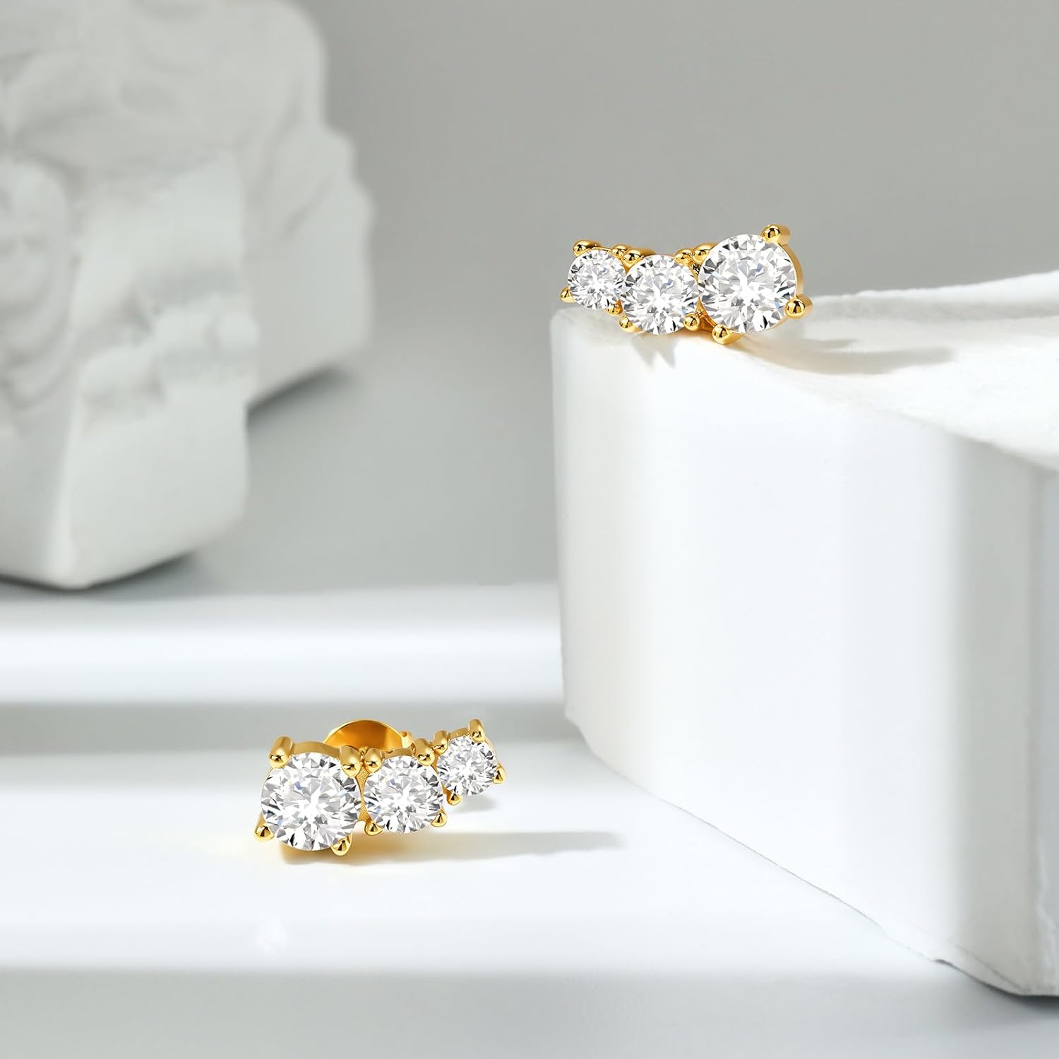 Cicy Bell Womens 18k Gold Plated Stud Earrings Sparkling Cubic Zirconia Hypoallergenic Trendy Earring Fashion Accessories Jewelry Gifts for Lovers and Mom - Image 3