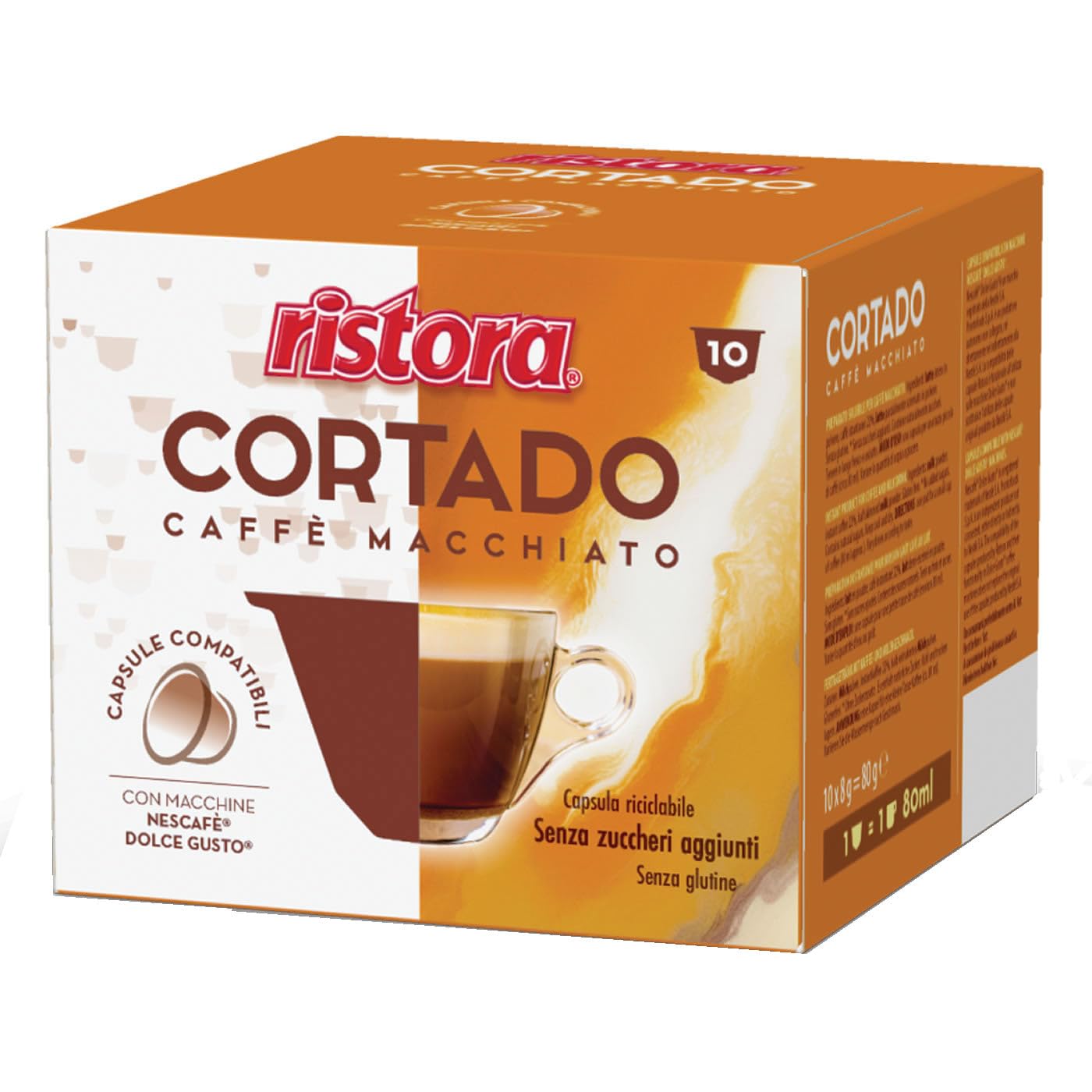 Ristora - 160 Cápsulas compatibles con Dolce Gusto, preparadas para bebidas con sabor a cortado, café Macchiato originales