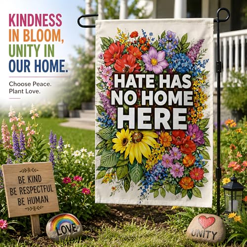 Hate Has No Home Here Floral Garden Flag | Colorful Flower Double Sided Yard Banner for Pride Accessories Porch Lawn Outdoor Outside Summer Decor — view 5