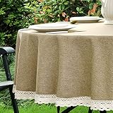 youngseahome Faux Linen Tablecloth with Lace Trim - Waterproof/Spill Proof/Stain Resistant/Wrinkle F