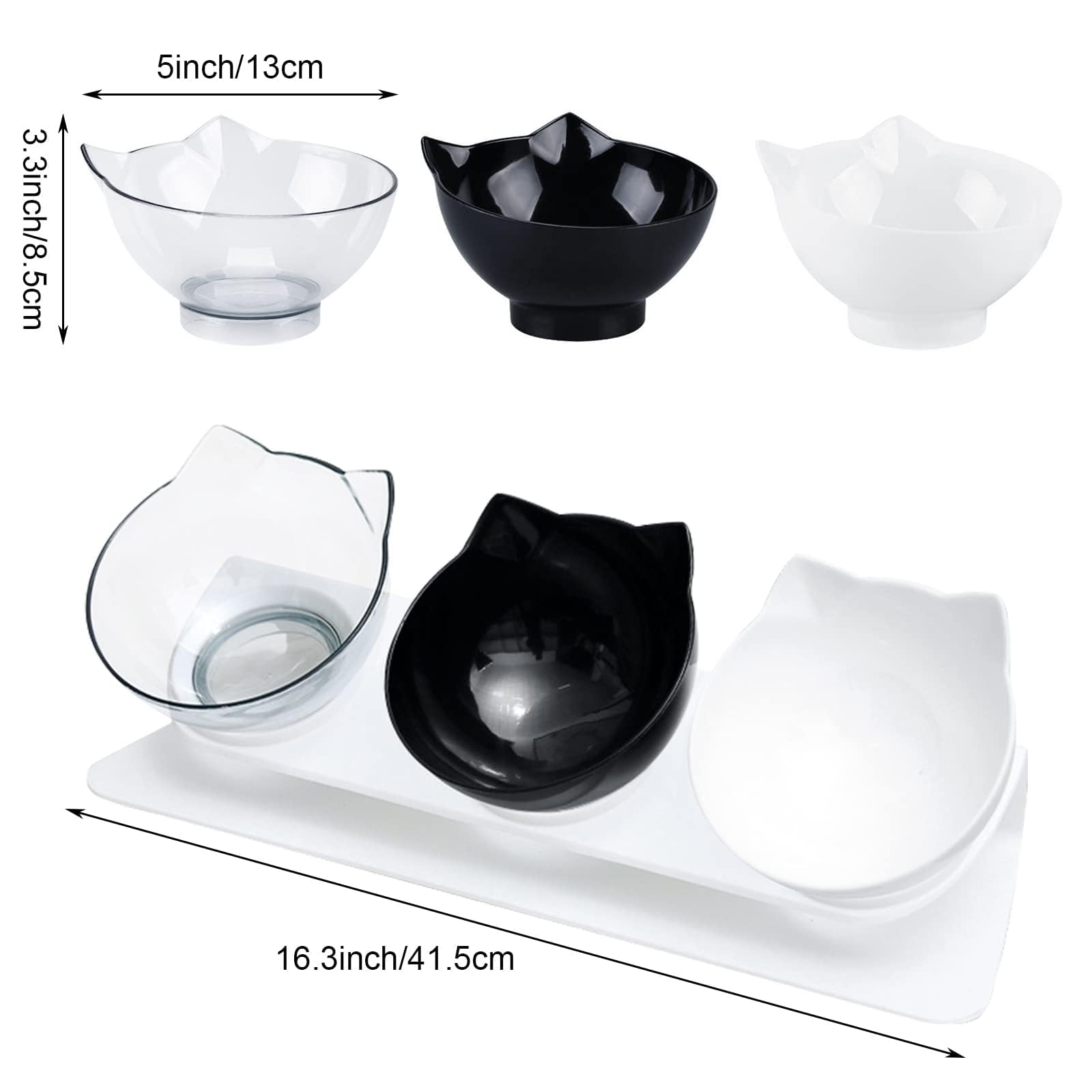 Ciotole Rialzate Per Gatti 3 Pezzi | Inclinazione 15° Antivomito | Base Antiscivolo, Design Con Orecchie
