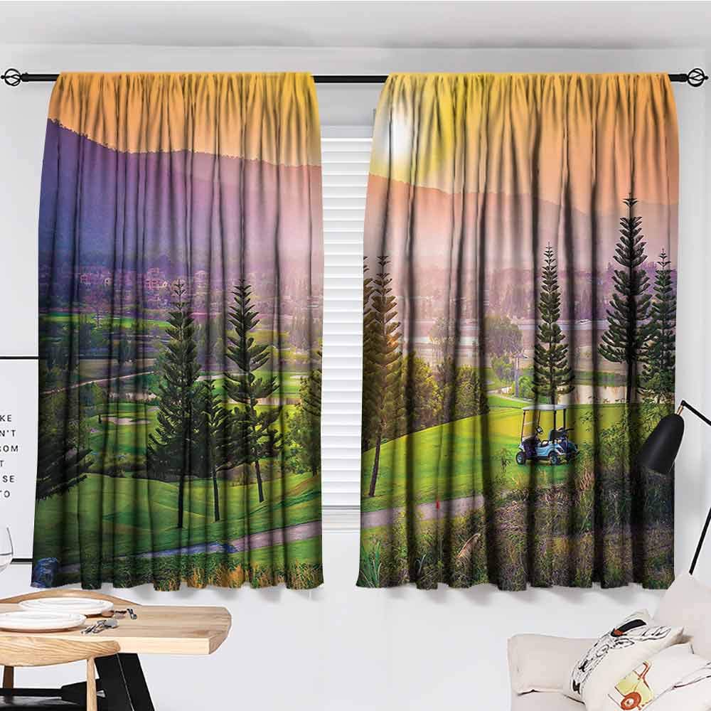 Warm Curtain, Farm House Decor, Vibrant Golf Resort Park in Spring Season with Trees Sunset Hills and Valley, Wedding Party Home Bedroom Wall Decorations, 72"x72", Multi