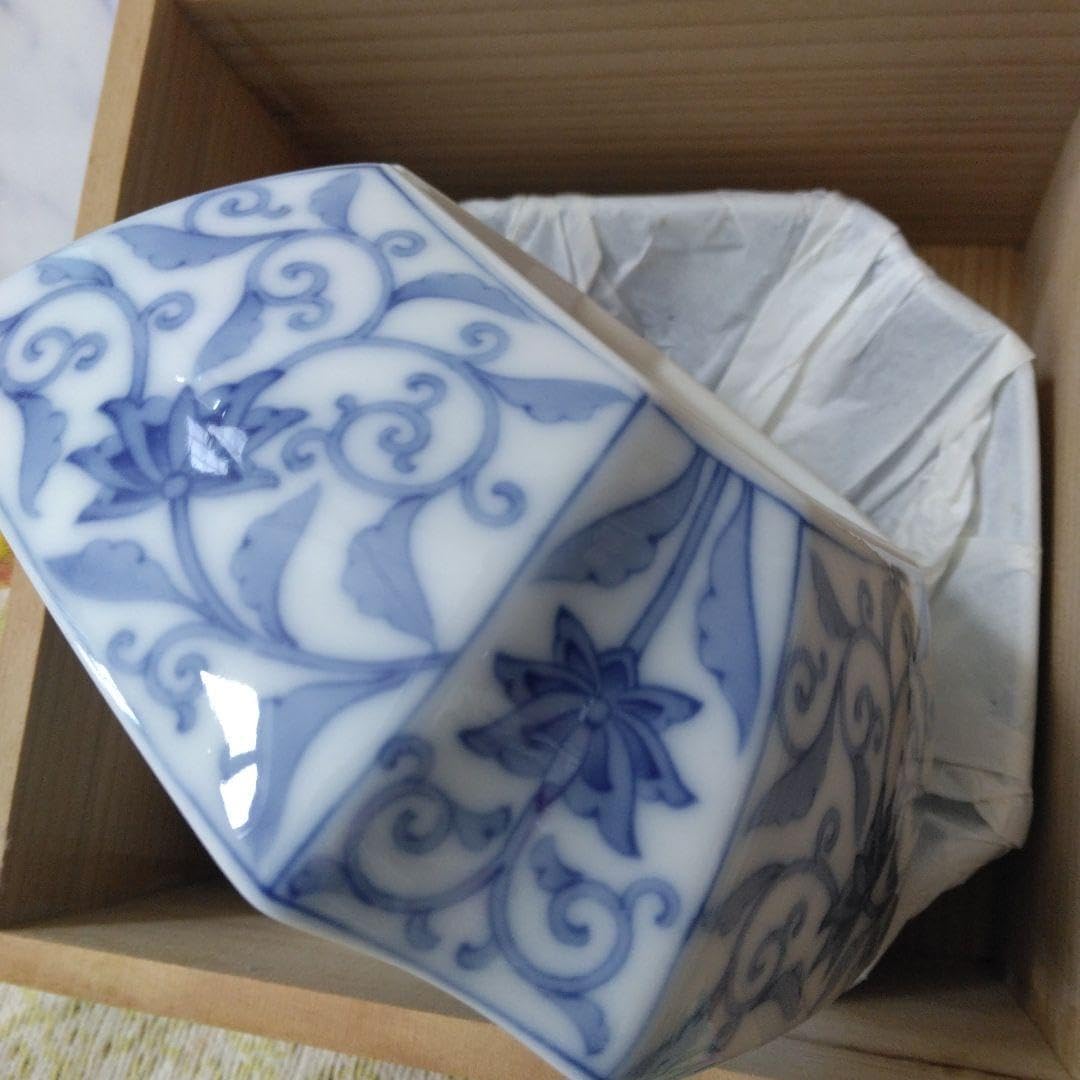 レア木箱付き深川製磁 かぶと唐草 角切中鉢 5枚揃 729【木