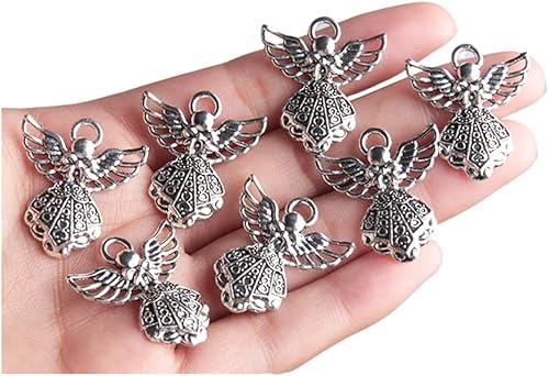 Opexicos 100 dijes de plata antigua de 1.063 x 0.945 in con alas de ángel guardián para joyería, pulseras hechas a mano y collar