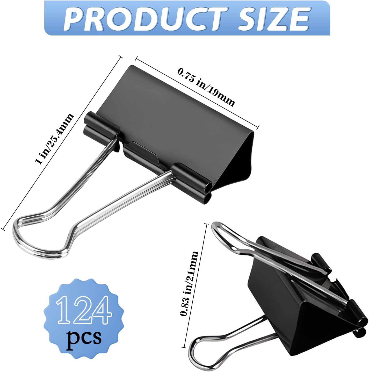 124 Pcs Black Small Binder Clips, 3/4inch(19mm) Mini Binder Clips image 2
