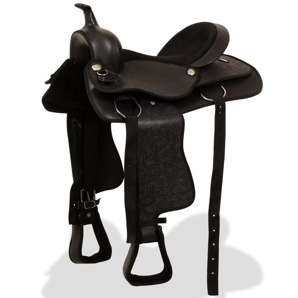 Festnight Sella Western/Sella per Monta Western Equitazione Completa Testiera e Pettorale in Vera Pelle 17" Marrone/Nero