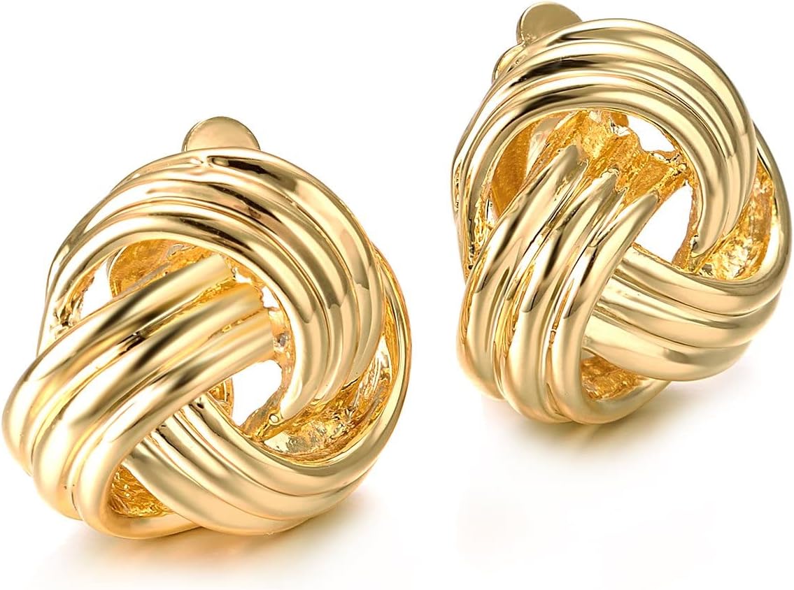Yoursfs Love Knot Clip On Earrings for Women Rrtro Style 18K Gold Silver Plated Non Pierced Earrings Trendy Jewelry