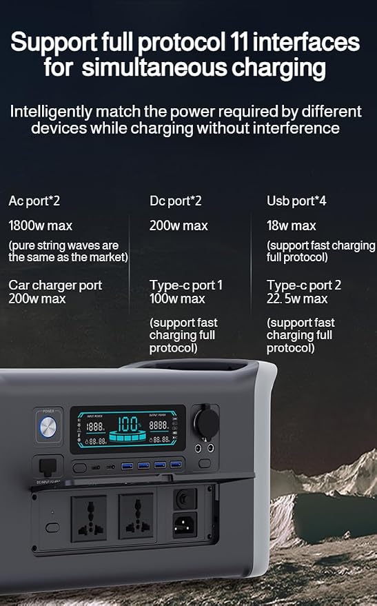 [Ellniges] Estación de energía portátil de 2000 W para exteriores, generador solar de 320000 mAh con pantalla LCD, 12 protecciones de seguridad para respaldo domiciliario y campamento, batería portátil de 11 puertos con inversor de onda sinusoidal miniatura 4