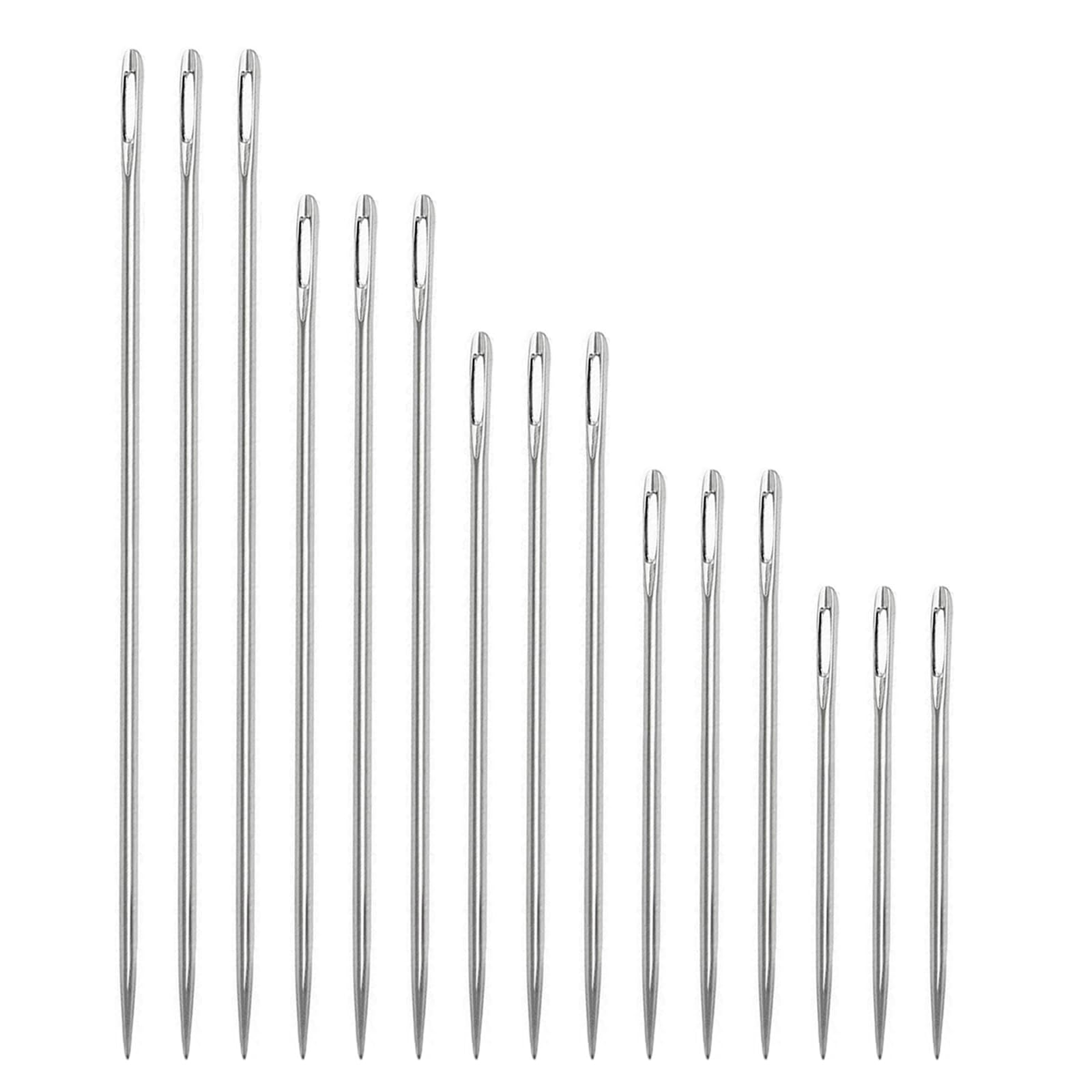 Long Sewing Needles, 15pcs Large Eye Embroidery Upholstery Needles Hand Sewing Leather Weaving Needle for Repair Stitching 5 Sizes
