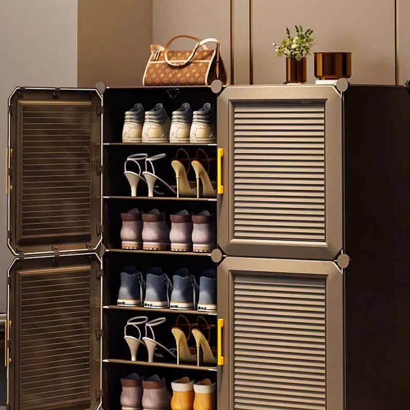 Image of Mevigo Plastic Shoe Rack for Home with Door |12-Tier Stackable Shoe Organizer |24-Holds Pairs |Waterproof & Dustproof | DIY Modular Shoe Cabinet |Chappal Slipper Stand for Bedroom