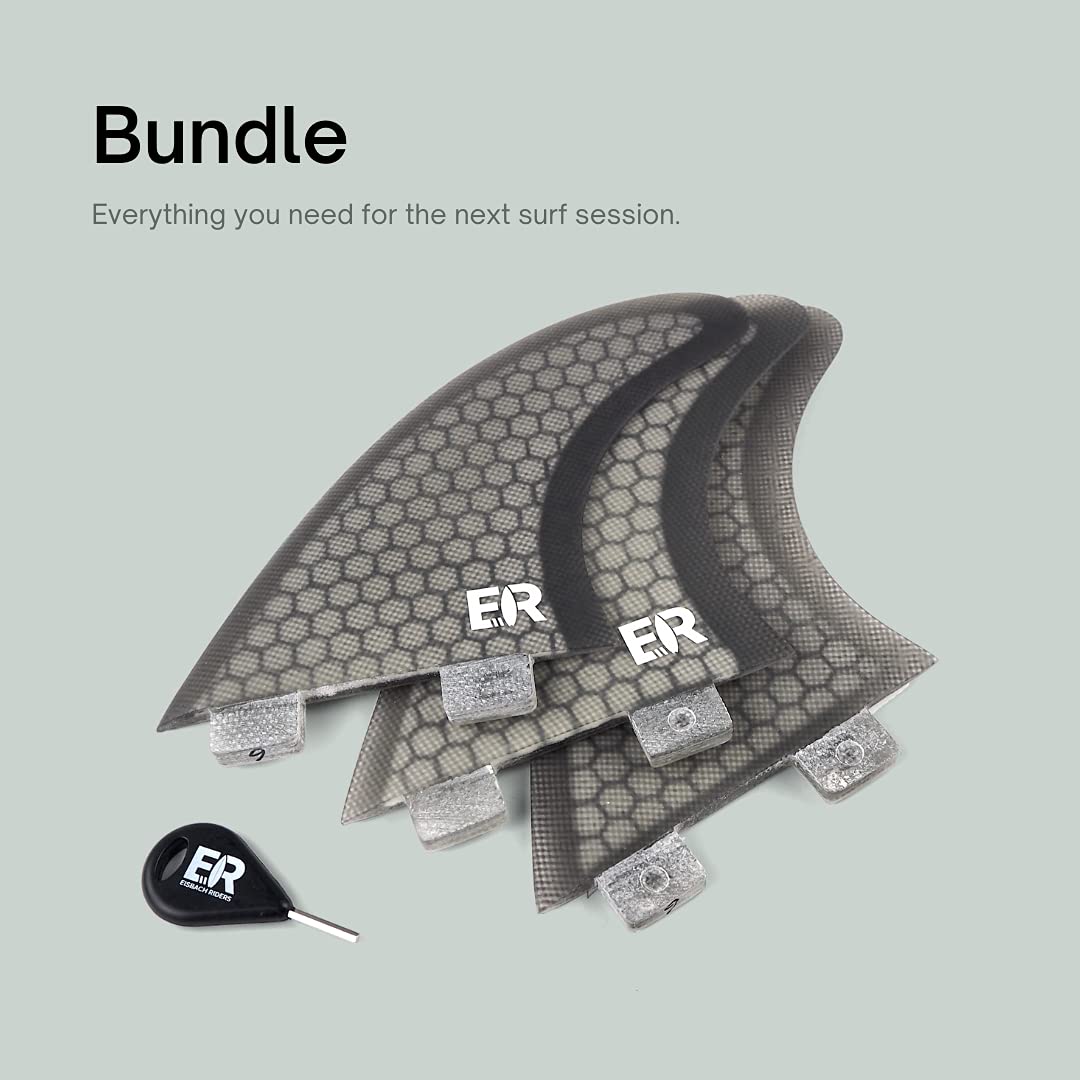 Surfboard FCS Fiberglass Honeycomb Fin Thruster Set mit Fin Key (Größe Small/Medium/Large) - Finnen Flossen für Surfbrett und SUP