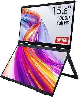 WINTEN デュアルモニター 15.6インチ 2画面 ゲーミングモニター モバイルモニター 外付け ディスプレイ 1080P FullHD IPSパネル ノングレア（非光沢） 内蔵スタンド スピーカー内蔵 Switch/PS4/PS5/PC/iPhone/スマホ/USB-C/HDMI/VESA WT-156PS-BK