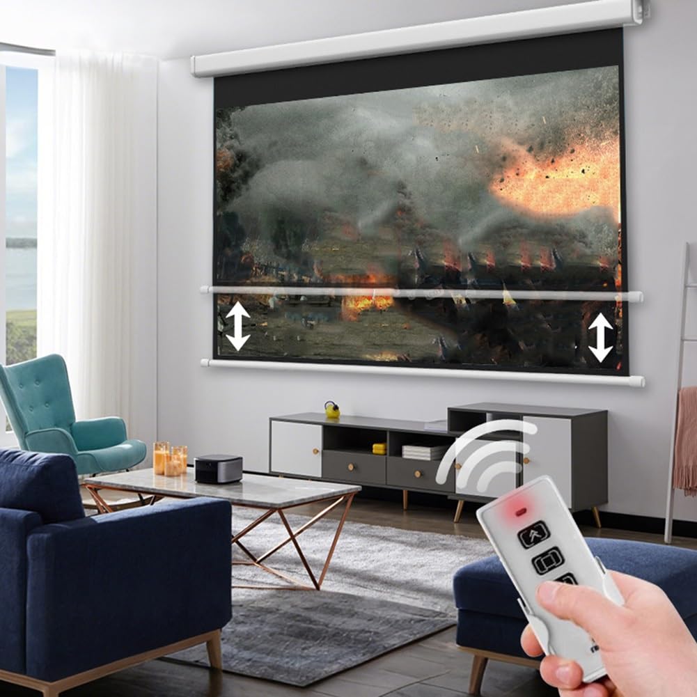 Schermo per Proiettore Motorizzato,Schermo di Proiezione Elettrico da 60/72 pollici 8K HD per Film per Home Theater,Cinema,Ufficio, Interni, con Telecomando(72 inch(4:3))