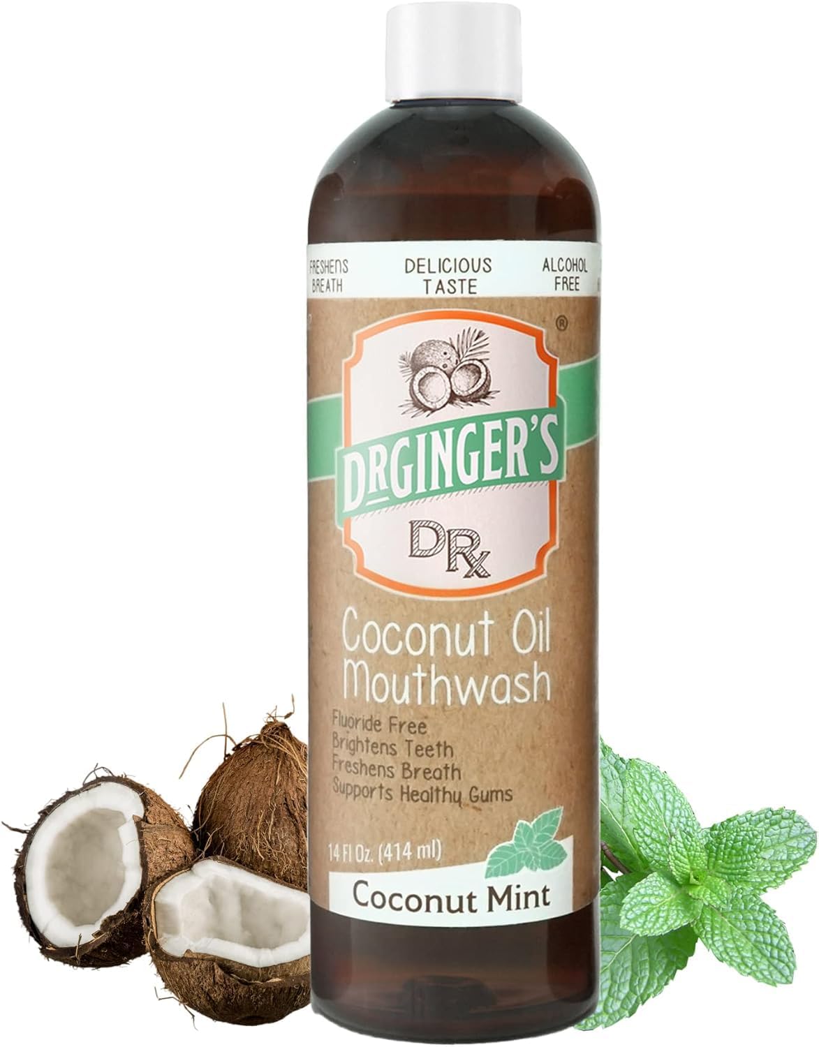 Doctor Ginger's Dr. Coconut Oil Pulling & Whitening Mouthwash (All Natural, No Sugar, No Fluoride, No Artificial Flavors or Sweeteners)