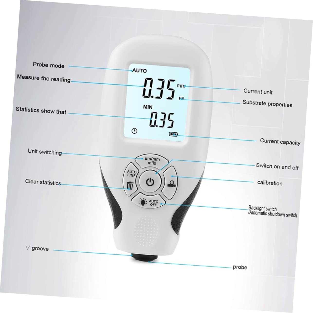 SOLUSTRE 2pcs High-def LCD Display Car Paint Coating Gauge Accurate Digital Thickness Meter