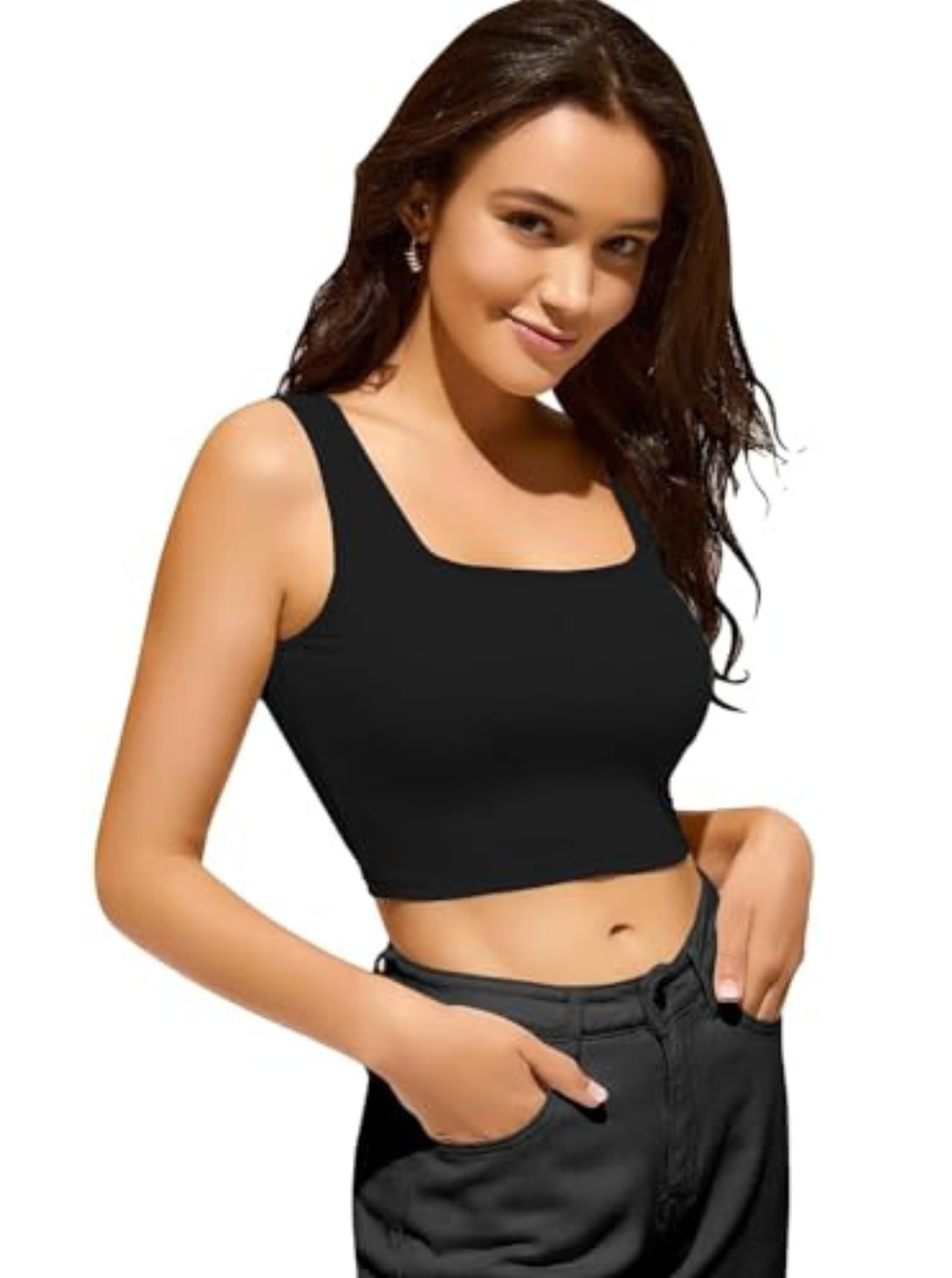 mahebo Women's & Girls' Ribbed Crop Tank Gym Top | Stylish for Girls | Cute White Sleeveless Top | Trendy Tank for Women-picture-57