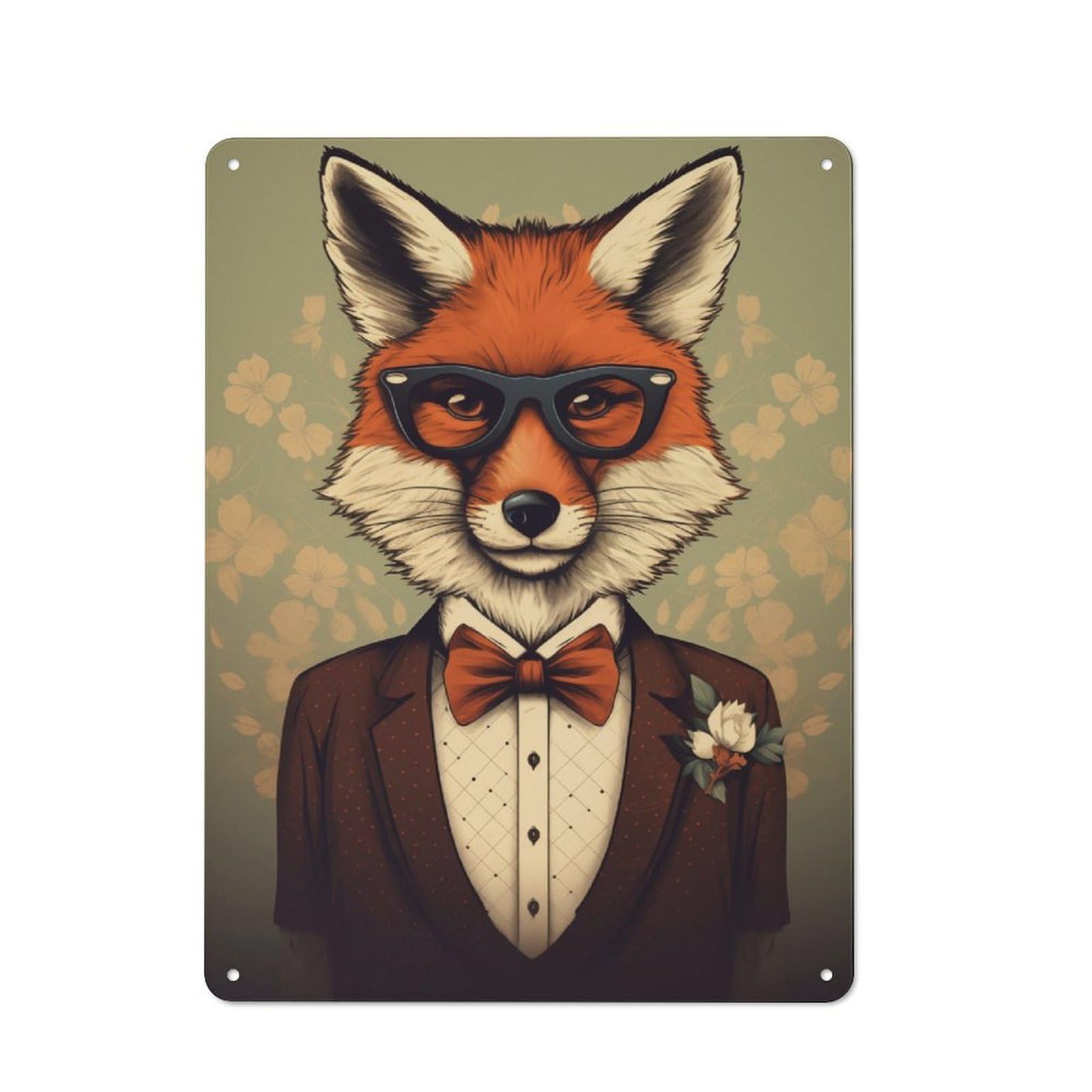 Junmoney Fox In Suit Animal Art Farmhouse Country Metal Sign 40X30cm, Cottage Wall Art For Farmhouse Kitchen, Pantry Or Dining Area