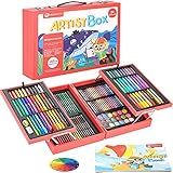 MATERIALES DE ARTE TODO EN UNO: Este es un cofre del tesoro para los pequeños artistas, que les ofrece múltiples formas de producir su creatividad interior. Consta de 18 × ceras de seda, 20 × pasteles al óleo, 40 × lápices de colores artísticos a base de agua, 40 × ceras para niños, 18 × pastas de acuarela, 12 × rotuladores de pizarra, 12 × rotuladores de doble punta, 1× borrador, 1× sacapuntas, 1× libro de colorear y 1 bolsa de regalo.