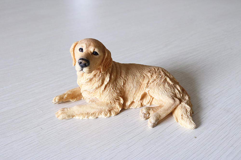 YNIYUJKL Sculpture Statue Figurine Animal Decor Statue Ornaments Recumbent Golden Retriever Simulation Animal Dog Model Car Decoration Home Crafts