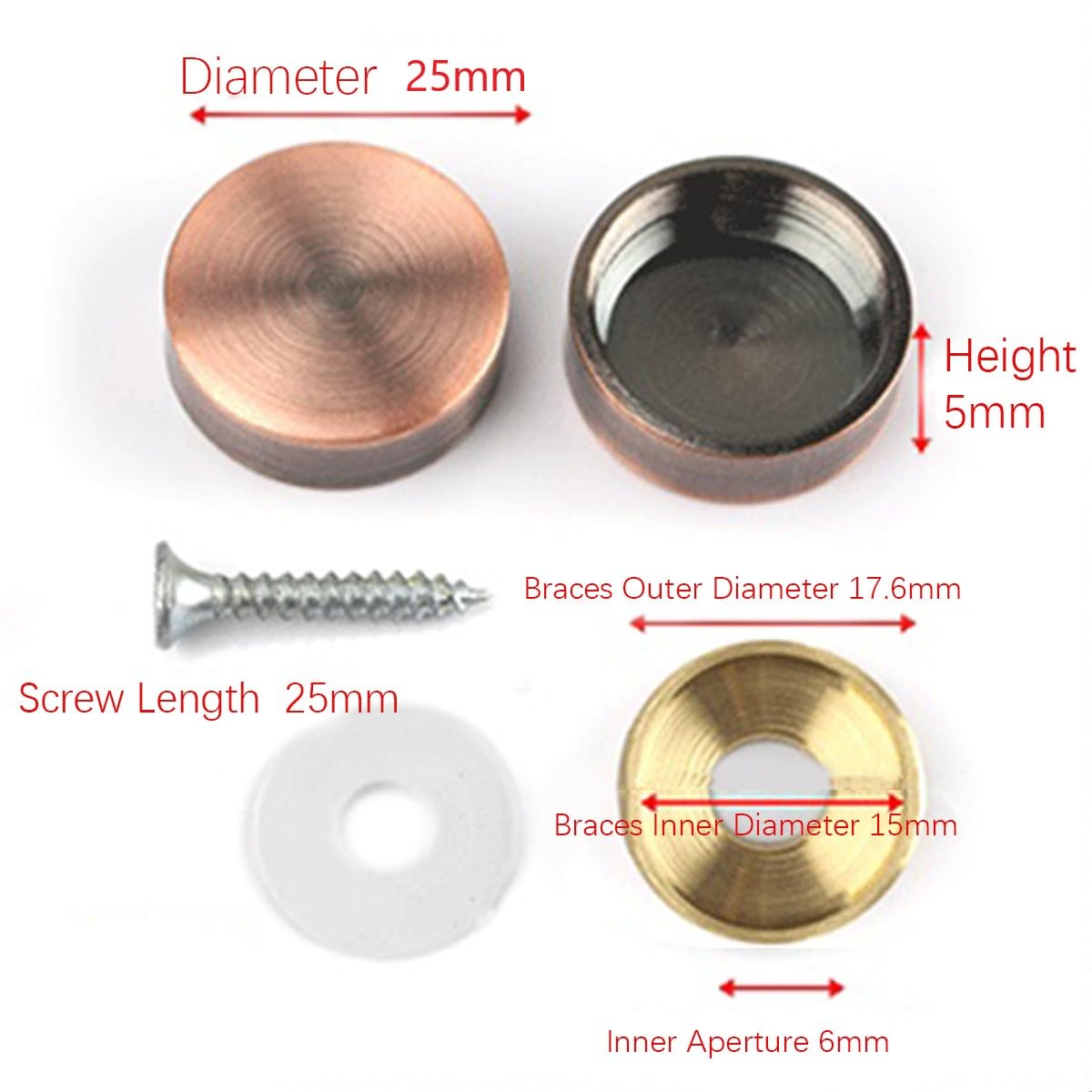 Unifizz Mirror Screws, 25mm Copper Mirror Nails with Decorative Caps - Image 2