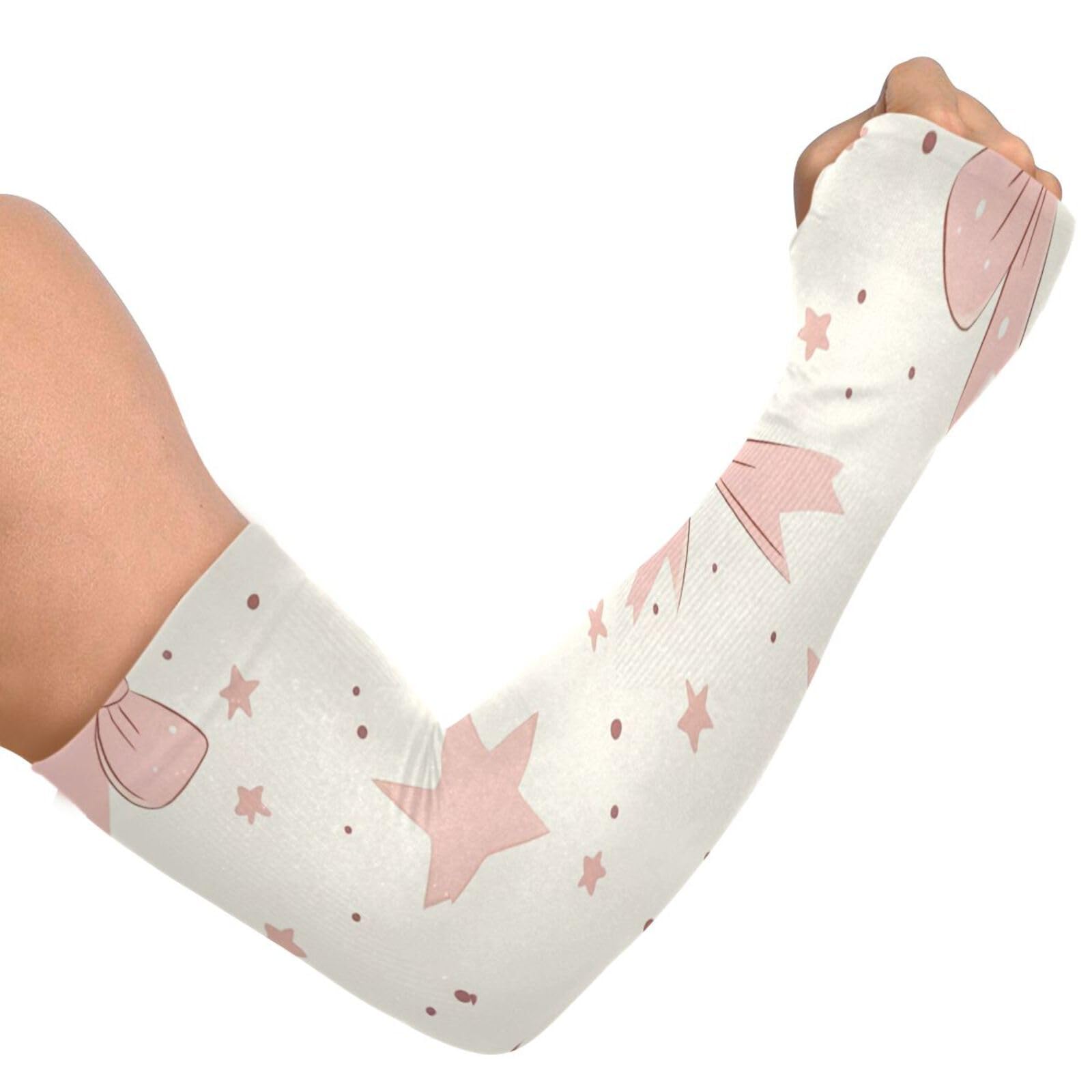 PaChyLuu Cute Pink Bows UV Sun Protection Arm Sleeves Cooling Compression Arm Sleeves with Thumb Hole for Men Women Golf Volleyball