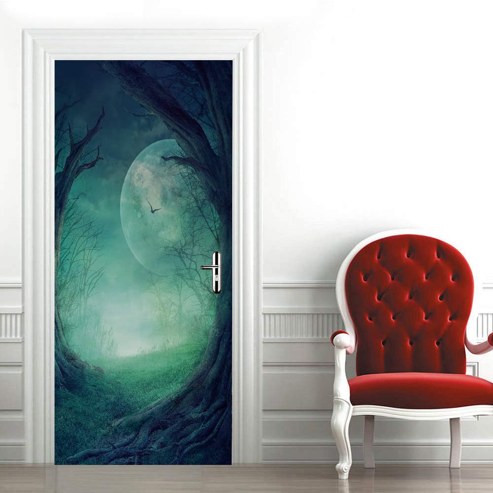 Papier peint autocollant 3D pour porte motif lune amovible 90x200 cm