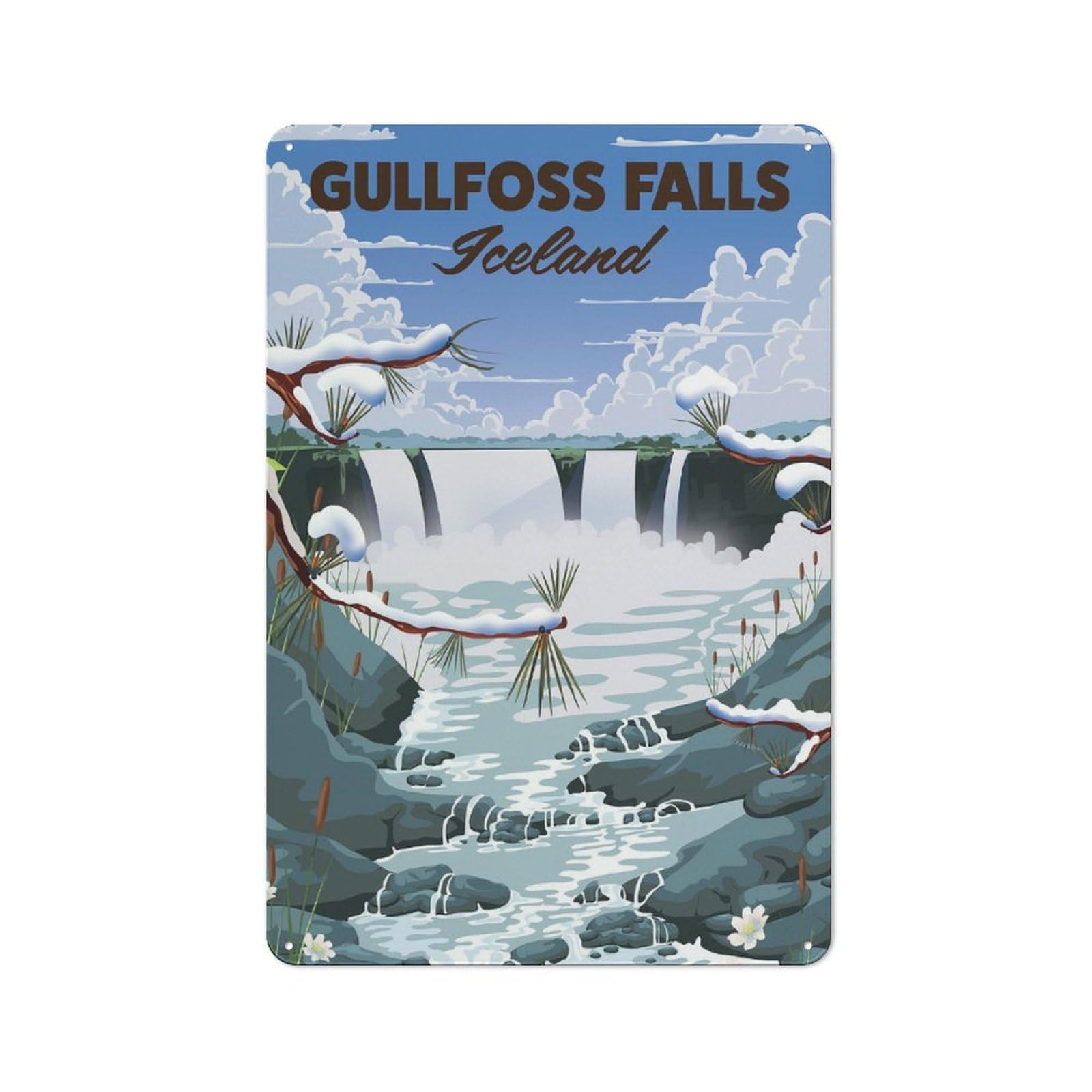 Tin Wall Plaque 30x20cm with Gullfoss Falls Iceland for Kitchen Or Home Bar, for Metal Sign Collectors, for Cafés, Pubs And Restaurants