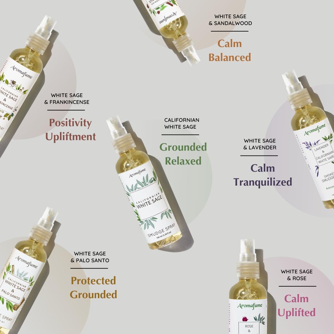White Sage Smudge Spray Gift Set by Aromafume | 6x50ml/1.7 fl oz | White Sage with Rose, Lavender, Palo Santo, Sandalwood, Frankincense | Sprays for Cleansing Negative Energy & Protection