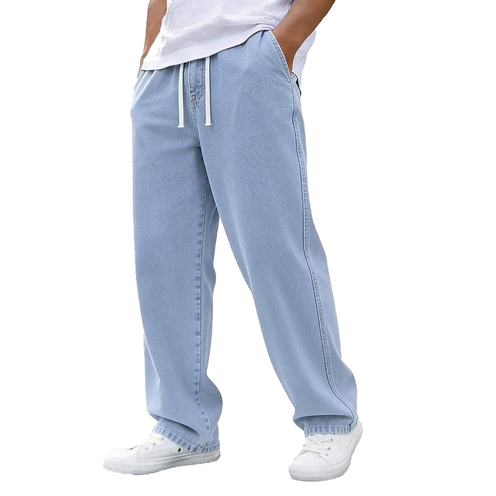 Jeans Men Straight Leg Casual Regular Fit Jeans Y2K Streetwear Vintage Wide Leg Loose Fit Denim Pants with Pockets - 3