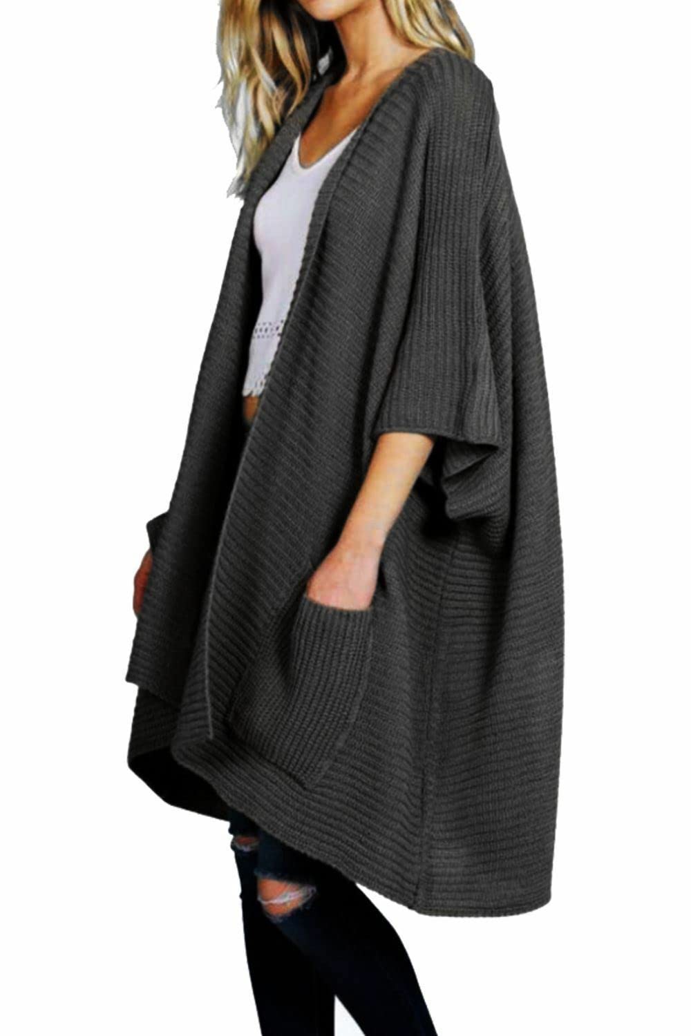 Crazy Girls Womens Chunky Knitted Baggy Oversized Pocket Long Jumpers Cardigans Cape (20-22, Charcoal)