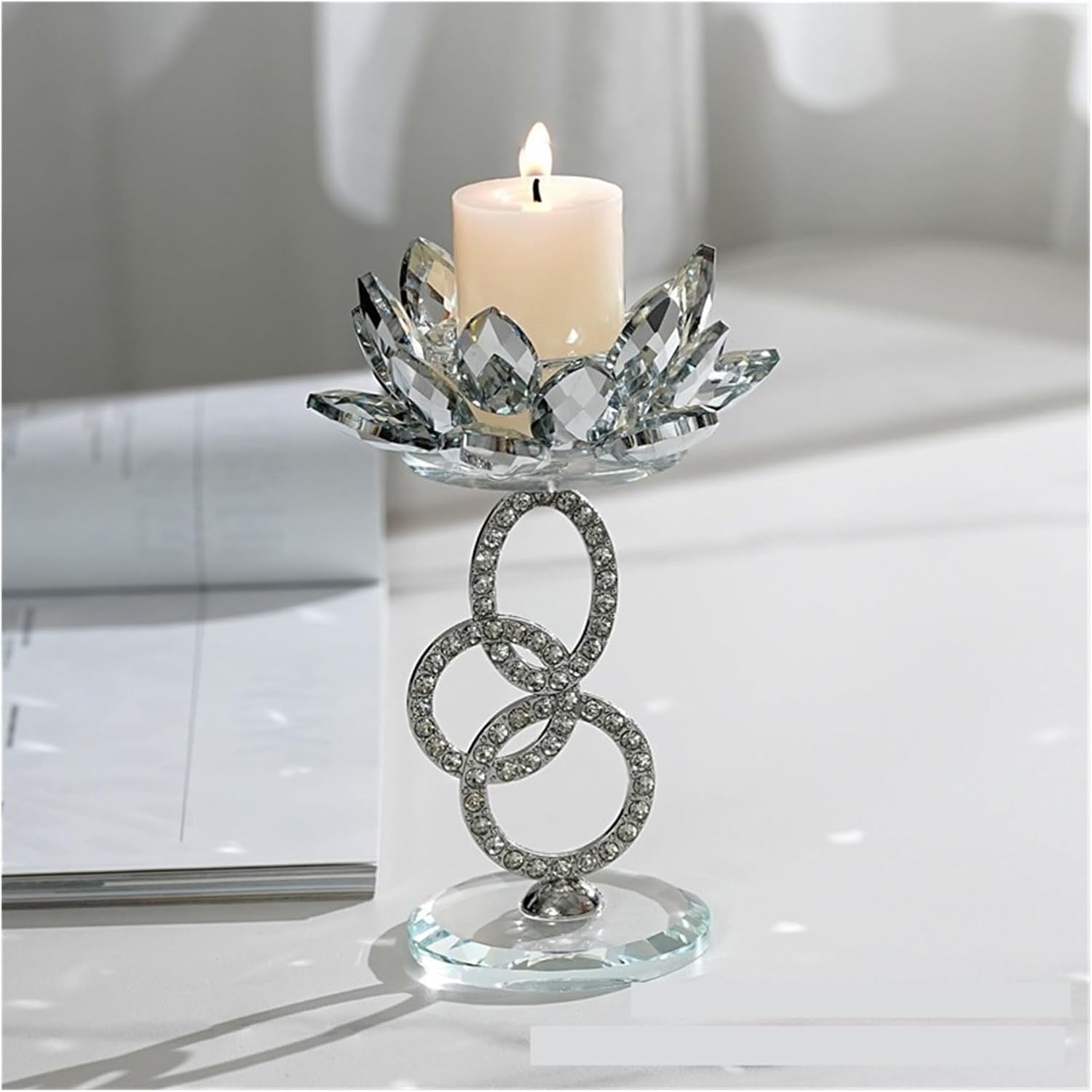 Creative European-Style Crystal Candlestick, a Decorative Item for Home Living Room and Dining, a new and Creative Design(19.5x7cmringsilver)